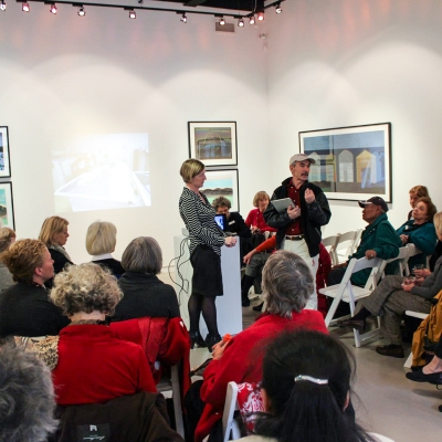 Jimmy Manning speaking at opening of Imagined Lansdscapes: Drawings by Ohotaq Mikkigak, 2012