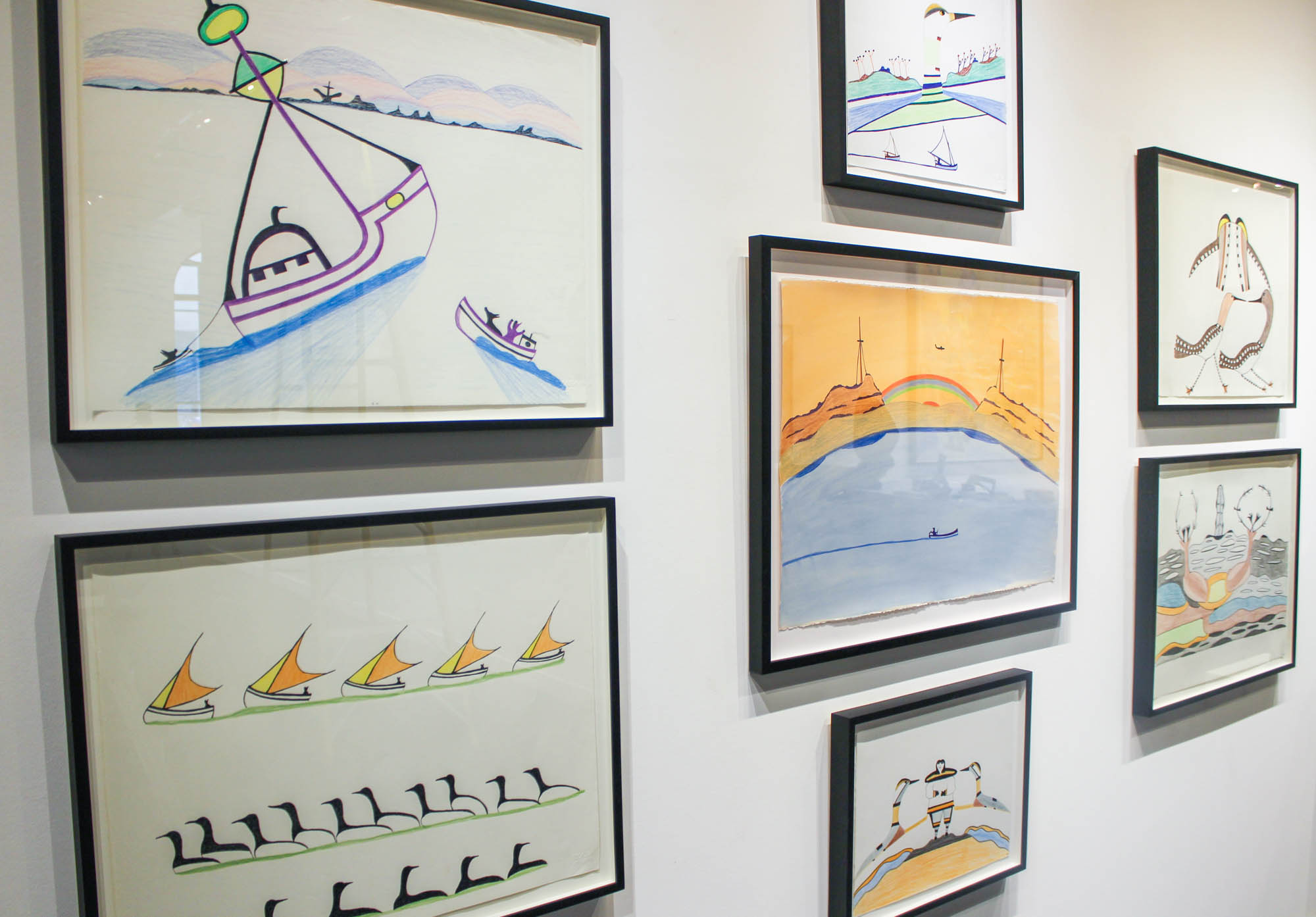 Installation view of Pudlo Pudlat's drawings - Unseen at Feheley Fine Arts in Toronto