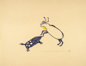 DOG AND CARIBOU FIGHTING