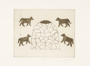 FOUR DOGS AROUND THE IGLOO