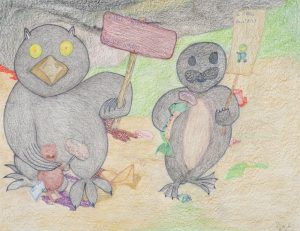 OWL WITH MICE AND A SEAL WITH FISH